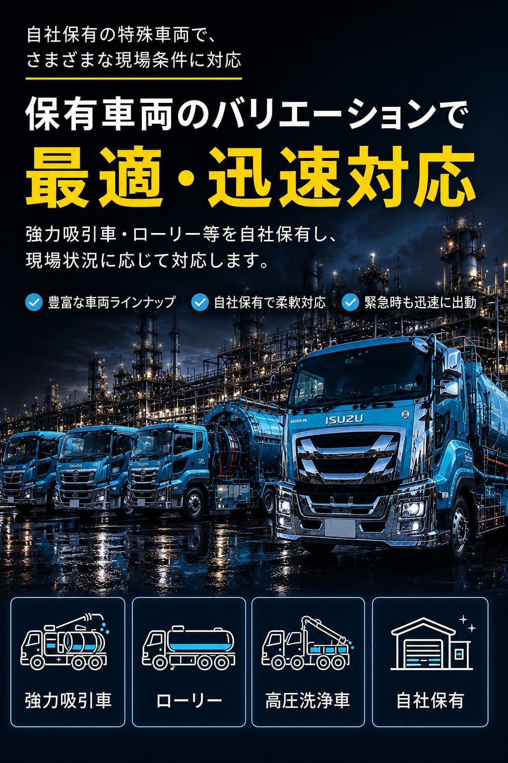 保有車両のバリエーションで最適・迅速対応